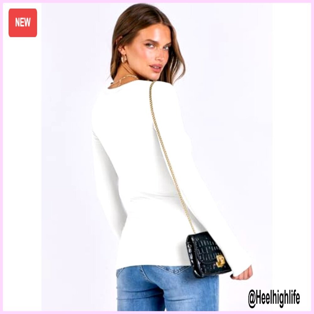 Slim Fit Long Sleeve Rib Knit Tee for Layering Casual Outfits - Picture 5 of 7